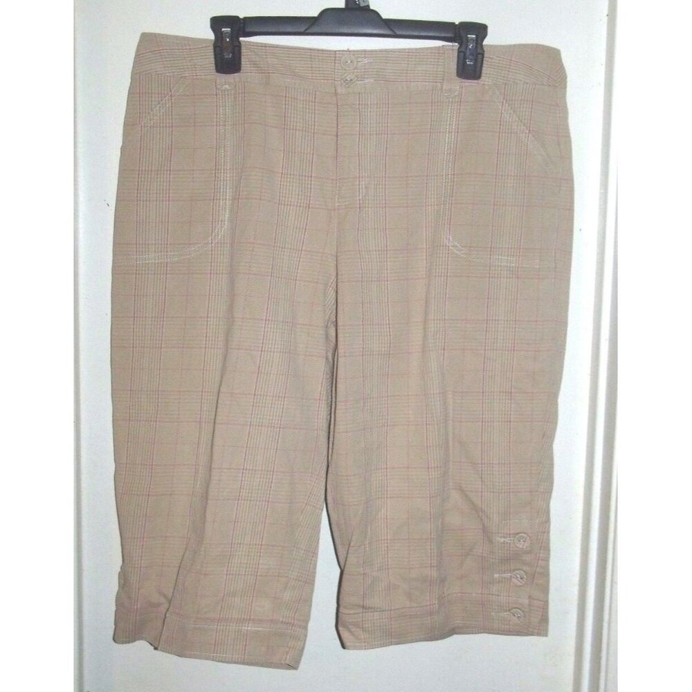 Venezia Beige White Burgundy Striped Capri Cropped Pants Womens 16 Plus